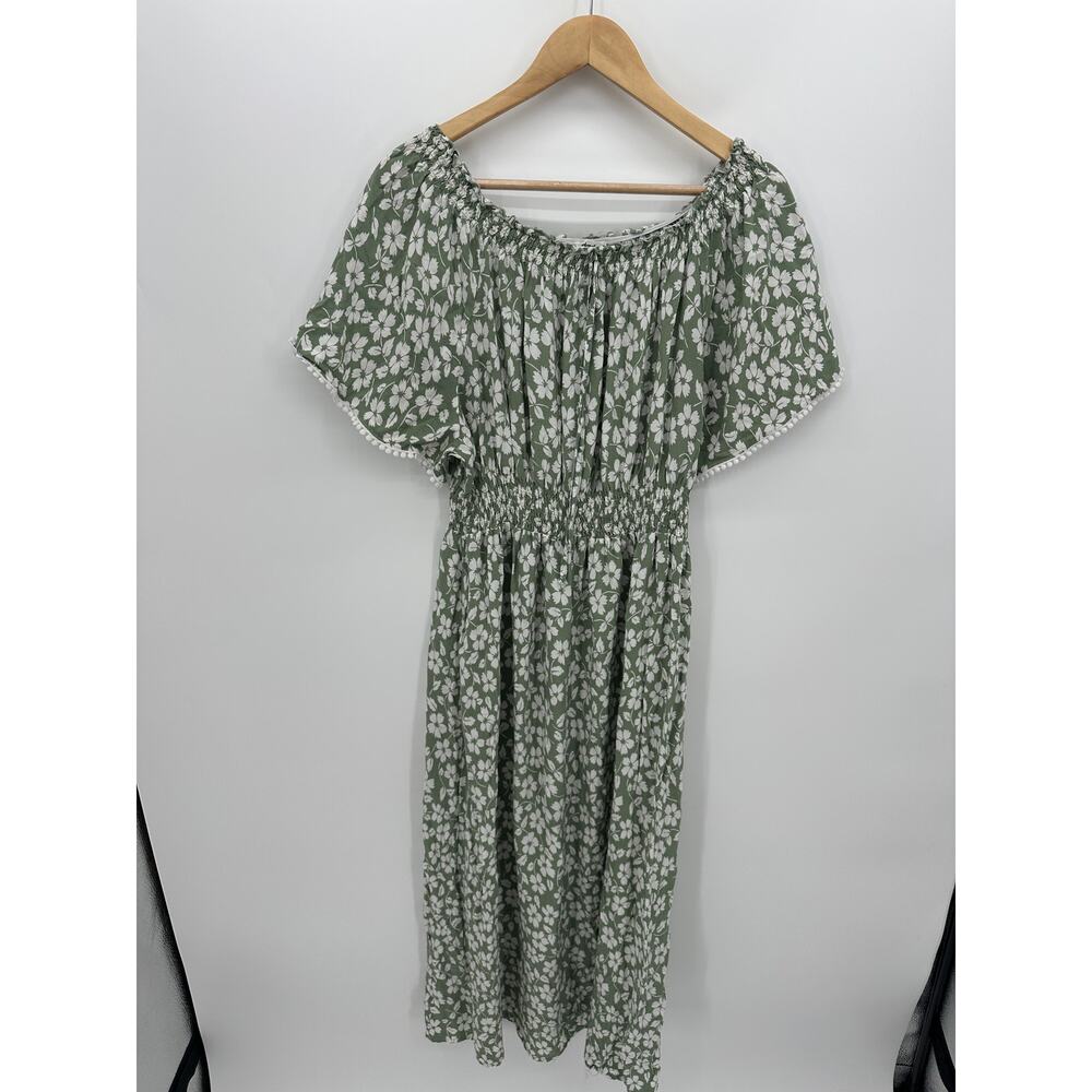 Kindred Womens Maxi Dress 3X Green Floral Smocked Boho Cottagecore DX15